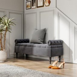 Darphe Velvet Flip Top Storage Bench With Side Arms
