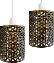 2 Pack Of Pendant Light Shade Metal Drum Shaped Lampshade Industrial Easy Fit Ceiling Indoor Wire Cage Lampshade - thumbnail 1