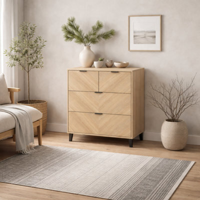 Wyld Haus Skerries Chevron 4-Drawer Chest In Matt White With Oak Details - image 1