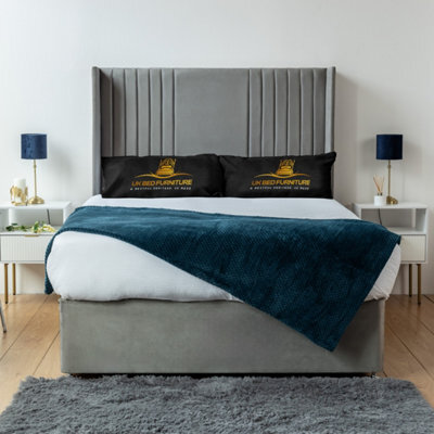 UKBEDFURNITURE Skyline Grey Plush Wingback Divan Bed Base With 54 Inch Headboard & 10 Inch Orthopaedic Mattress - No Storage - image 1