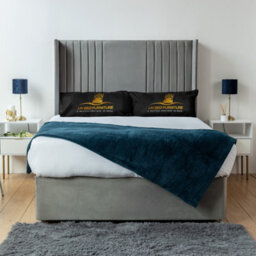 UKBEDFURNITURE Skyline Grey Plush Wingback Divan Bed Base With 54 Inch Headboard & 10 Inch Orthopaedic Mattress - No Storage - thumbnail 1