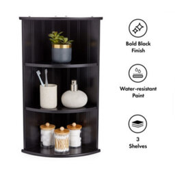 Vonhaus Corner Shelf Unit, Black 3 Tier Shelving, Freestanding Or Wall Mounted Display Shelves, Modern Storage For Bathroom Decor - thumbnail 6