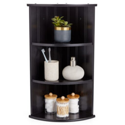 Vonhaus Corner Shelf Unit, Black 3 Tier Shelving, Freestanding Or Wall Mounted Display Shelves, Modern Storage For Bathroom Decor