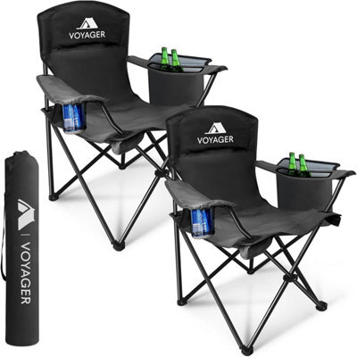 Voyager Folding Camping Chairs 2 Pack With Cooler Bag, Lightweight Q195 Steel Frame, 600D Oxford Fabric, Portable - Black - image 1