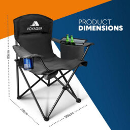 Voyager Folding Camping Chairs 2 Pack With Cooler Bag, Lightweight Q195 Steel Frame, 600D Oxford Fabric, Portable - Black - thumbnail 3