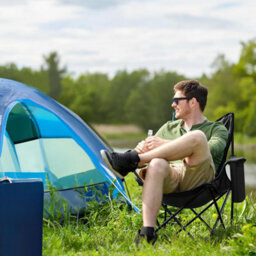 Voyager Folding Camping Chairs 2 Pack With Cooler Bag, Lightweight Q195 Steel Frame, 600D Oxford Fabric, Portable - Black - thumbnail 2