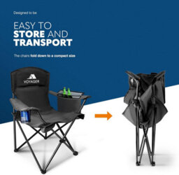Voyager Folding Camping Chairs 2 Pack With Cooler Bag, Lightweight Q195 Steel Frame, 600D Oxford Fabric, Portable - Black - thumbnail 7