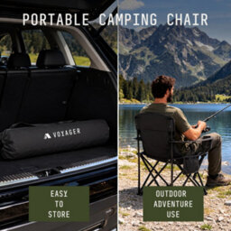 Voyager Folding Camping Chairs 2 Pack With Cooler Bag, Lightweight Q195 Steel Frame, 600D Oxford Fabric, Portable - Black - thumbnail 9