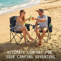 Voyager Folding Camping Chairs 2 Pack With Cooler Bag, Lightweight Q195 Steel Frame, 600D Oxford Fabric, Portable - Black - thumbnail 8