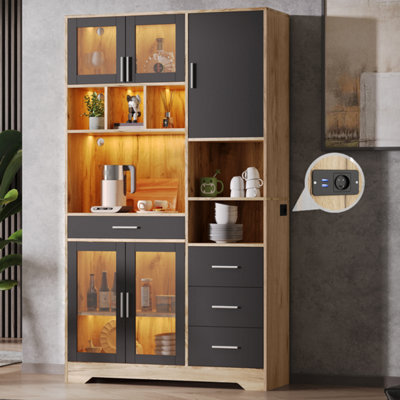 Matteo Tall Storage Sideboard Cabinet With Led Lighting And Charging Station - 185Cm - image 1
