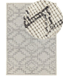 Beliani Hand-Tufted Wool Rug 140 X 200 Cm - Beige And Black Geometric - thumbnail 3