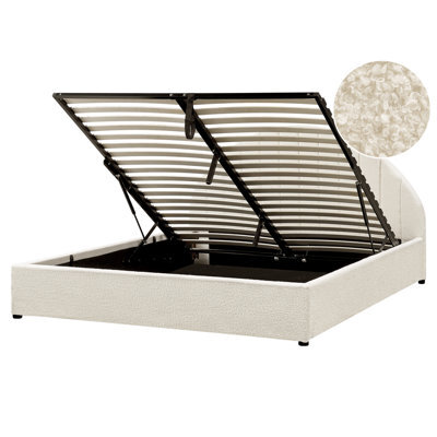 Beliani Ottoman Bed Boucle Chadenet 160 X 200 Cm (Eu King Size) Off-White - image 1