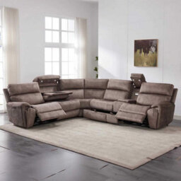 Furnishings For Less UK Valtos 2 Corner 2 Fabric Electric Reclining Corner Sofa Chocolate - thumbnail 2