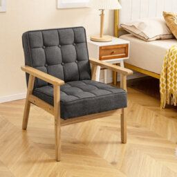 Gainoom Modern Grey Upholstered Accent Sofa Chair Wooden Armchair W/ Rubber Wood Armrests - thumbnail 3