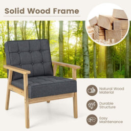 Gainoom Modern Grey Upholstered Accent Sofa Chair Wooden Armchair W/ Rubber Wood Armrests - thumbnail 5