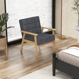 Gainoom Modern Grey Upholstered Accent Sofa Chair Wooden Armchair W/ Rubber Wood Armrests - thumbnail 8