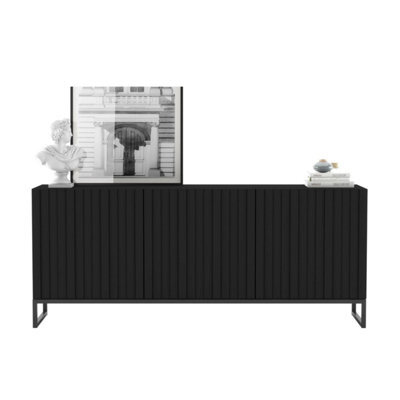 Heze Furniture Elpis Glamour Sideboard Tv Stand 168Cm Push-To-Open Cabinet - Black Matt / Black Frame - image 1