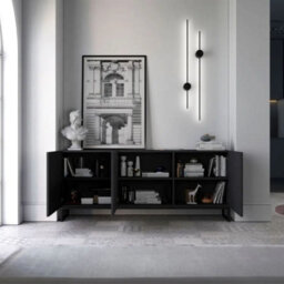 Heze Furniture Elpis Glamour Sideboard Tv Stand 168Cm Push-To-Open Cabinet - Black Matt / Black Frame - thumbnail 3