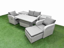 Fimous Light Grey Rattan Garden Furniture Set Sofa Set Reclining Chair Adjustable Lifting Table 5 Seater Footstool 2 Side Table - thumbnail 2
