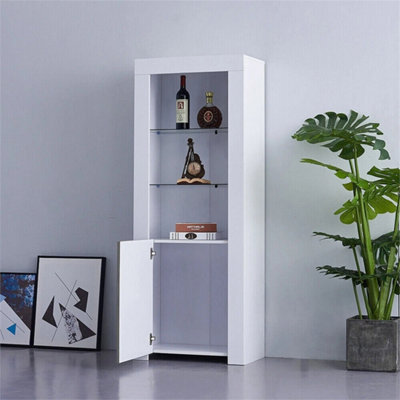 160Cm Cabinet Sideboard Unit Cupboard Display High Gloss Doors Led Lights White - image 1