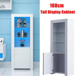 160Cm Cabinet Sideboard Unit Cupboard Display High Gloss Doors Led Lights White - thumbnail 2