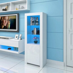 160Cm Cabinet Sideboard Unit Cupboard Display High Gloss Doors Led Lights White - thumbnail 3