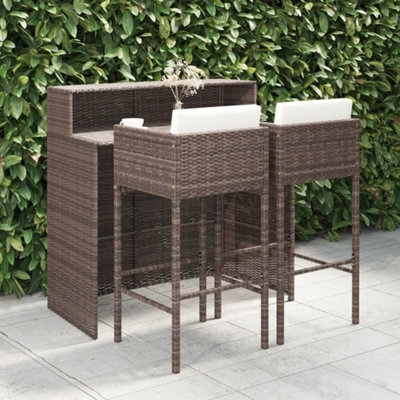 Berkfield 3 Piece Garden Bar Set With Cushions Poly Rattan Brown - image 1