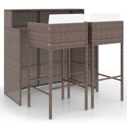 Berkfield 3 Piece Garden Bar Set With Cushions Poly Rattan Brown - thumbnail 2
