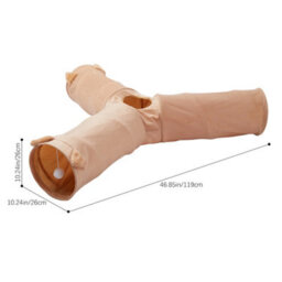 Thehotsale Khaki Collapsible Cat Play Tunnel With Hanging Ball, 119Cm W X 26Cm H - thumbnail 6