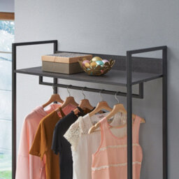 Timber Art Design Zahra Bedroom Double Open Wardrobe 4 Shelves Furniture Storage Cupboard Black - thumbnail 5
