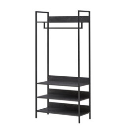 Timber Art Design Zahra Bedroom Double Open Wardrobe 4 Shelves Furniture Storage Cupboard Black - thumbnail 2