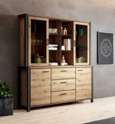 Arte Elegant Aktiv 04 Display Hutch 1800mm In Oak Taurus & Black Matt - Stylish Display Solution H1090mm D320mm - thumbnail 4