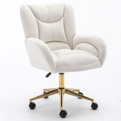 Matteo Ivory Velvet Adjustable Swivel Office Chair With Gold Legs - image 1