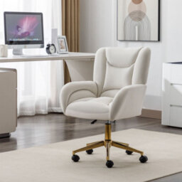 Matteo Ivory Velvet Adjustable Swivel Office Chair With Gold Legs - thumbnail 5