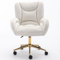 Matteo Ivory Velvet Adjustable Swivel Office Chair With Gold Legs - thumbnail 2