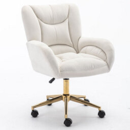 Matteo Ivory Velvet Adjustable Swivel Office Chair With Gold Legs
