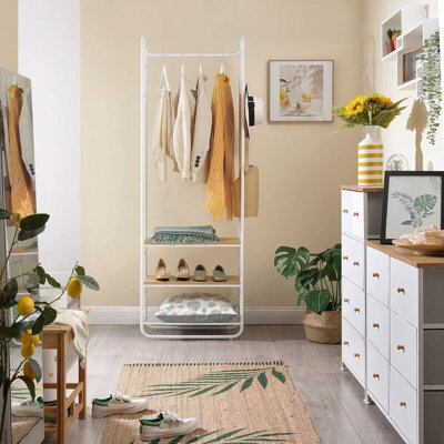 LEDREM Coat Stand, Hall Tree, Coat Rack With Shoe Rack, Storage Shelves, Hallway, Bedroom,matte White And Golden Oak - image 1