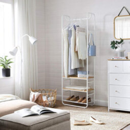 LEDREM Coat Stand, Hall Tree, Coat Rack With Shoe Rack, Storage Shelves, Hallway, Bedroom,matte White And Golden Oak - thumbnail 5