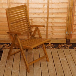 Outdoor Teak 5 Piece Dining Set With 4 Reclining Chairs And Square Table - Easy, Quick Assembly - thumbnail 3