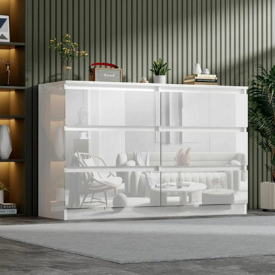 White High Gloss 6 Drawer Modern Slim Side Chest Drawers Storage Cabinet - image 1