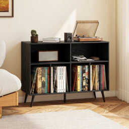 Black Record Player Stand 3 Tier Turntable Table With Vinyl Storage Shelves - thumbnail 3