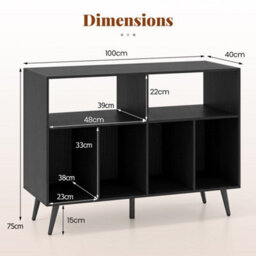 Black Record Player Stand 3 Tier Turntable Table With Vinyl Storage Shelves - thumbnail 2