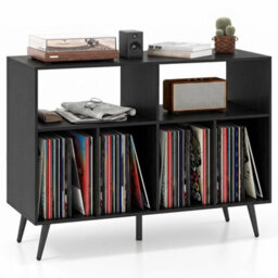 Black Record Player Stand 3 Tier Turntable Table With Vinyl Storage Shelves - thumbnail 1