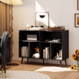 Black Record Player Stand 3 Tier Turntable Table With Vinyl Storage Shelves - thumbnail 6