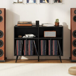 Black Record Player Stand 3 Tier Turntable Table With Vinyl Storage Shelves - thumbnail 5