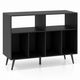 Black Record Player Stand 3 Tier Turntable Table With Vinyl Storage Shelves - thumbnail 4