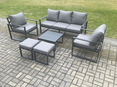 Fimous Aluminium 7 Seater Outdoor Lounge Sofa Set Garden Furniture Sets With Coffee Table 2 Chairs 2 Small Footstools Dark Grey - image 1