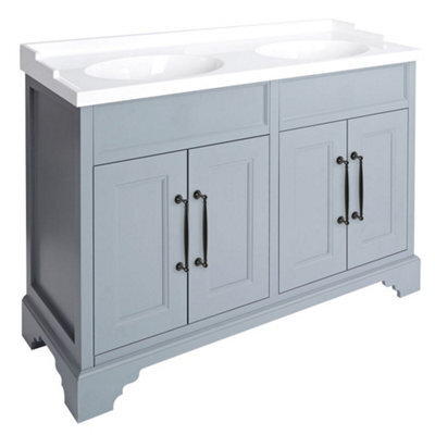 Homestylestore Light Grey 1210mm Bathroom Vanity Unit With Double Basin And Black T Bar Handles - image 1