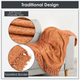 Emma Barclay Darcy Tassel Blanket/throw For Sofa Chair Bed Burnt Orange 150X200Cm - thumbnail 6