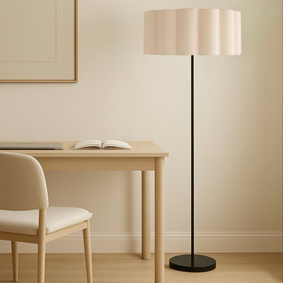 CGC Lighting Cgc Lena Matt Black Straight Floor Lamp With Large Scalloped Lampshade - image 1